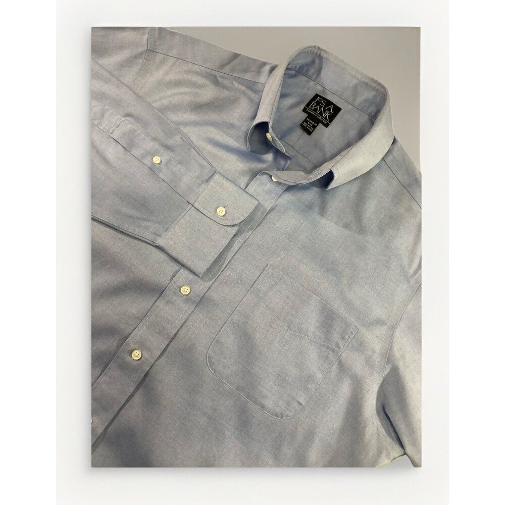 Jos A Bank Mens 16-32 Blue Traveler Dress Shirt Tailored Fit Wrinkle Free